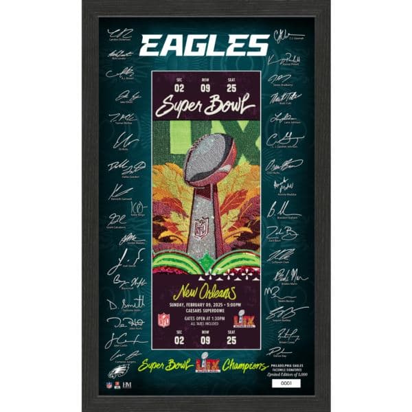 Philadelphia Eagles Super Bowl 59 Champions Signature Ticket Frame