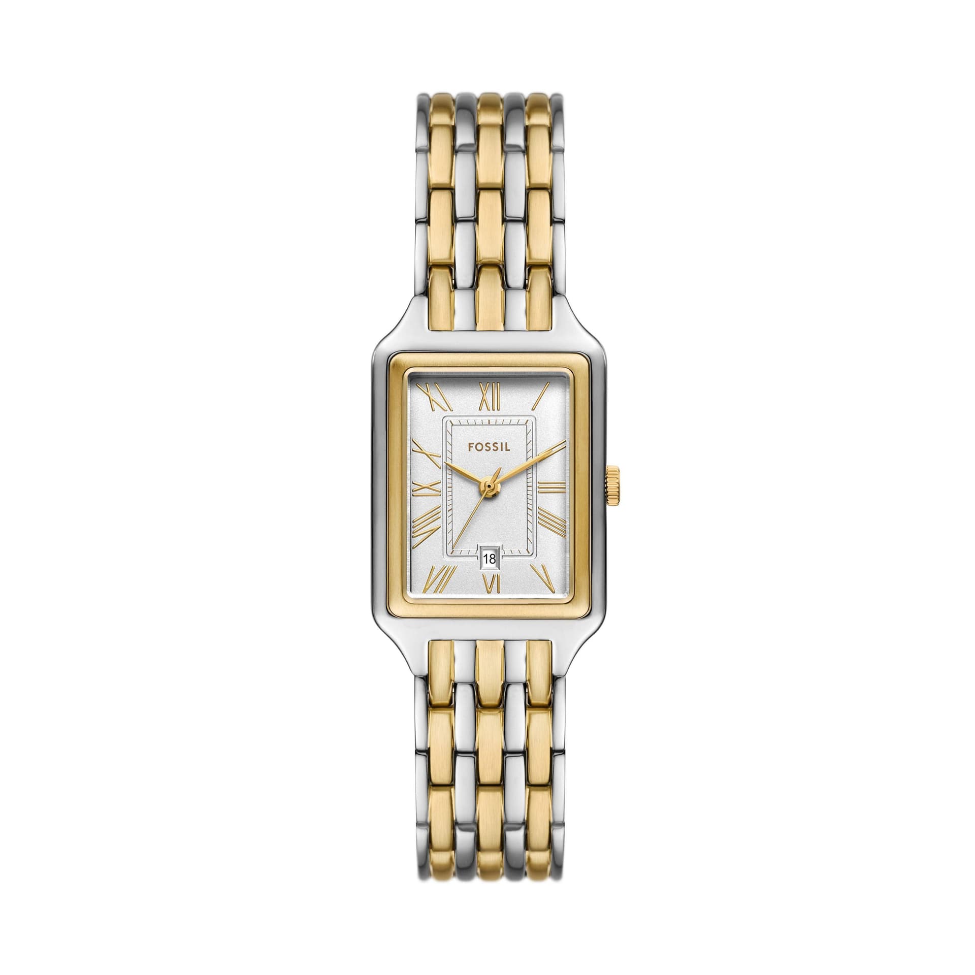Ladies Raquel Two-Tone Stainless Steel Rectangle Watch Silver Dial