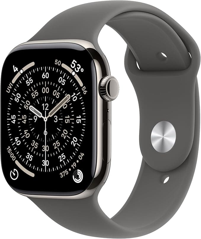 Apple Watch Series 11 GPS + Cellular 46mm Natural Titanium Case with Stone Gray Sport Band - M/L