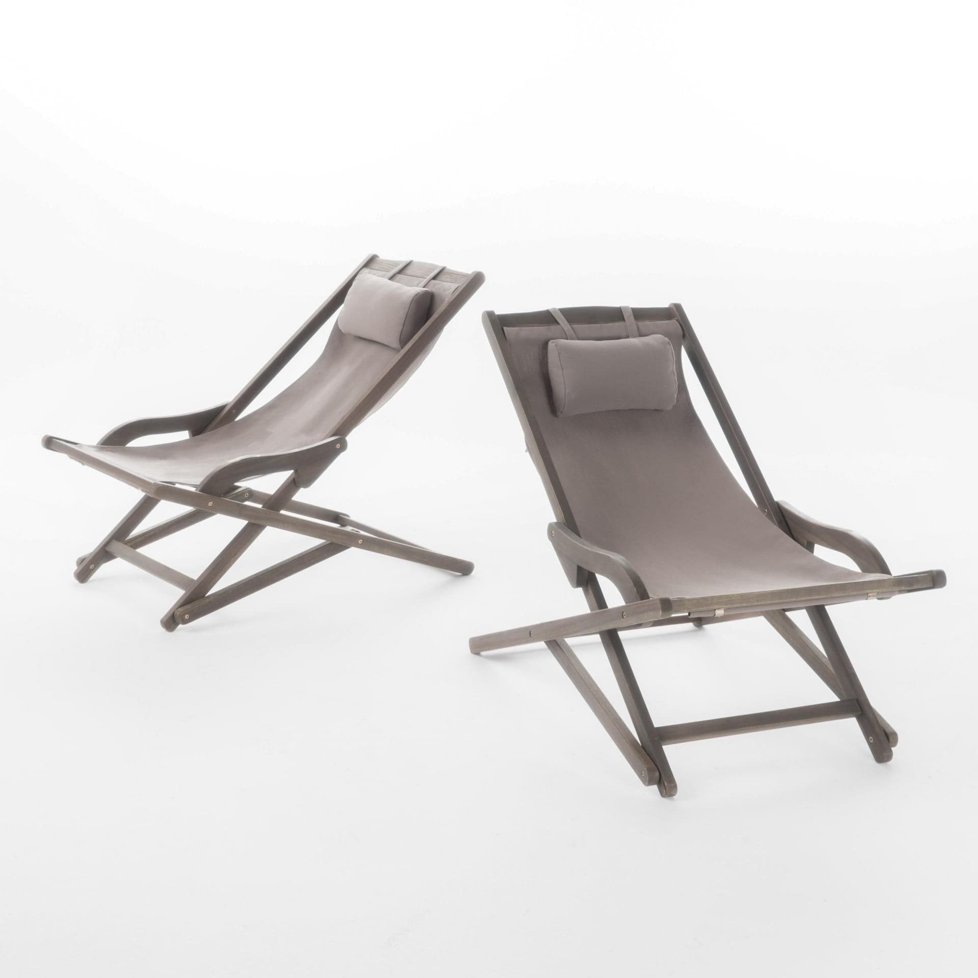 Outdoor Wood & Canvas Sling Chair - Gray, Set of 2