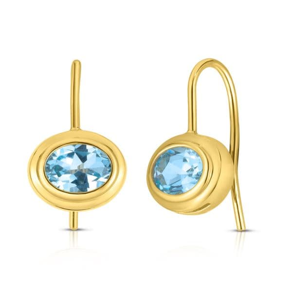 Oval Blue Topaz Drop Earrings Gold