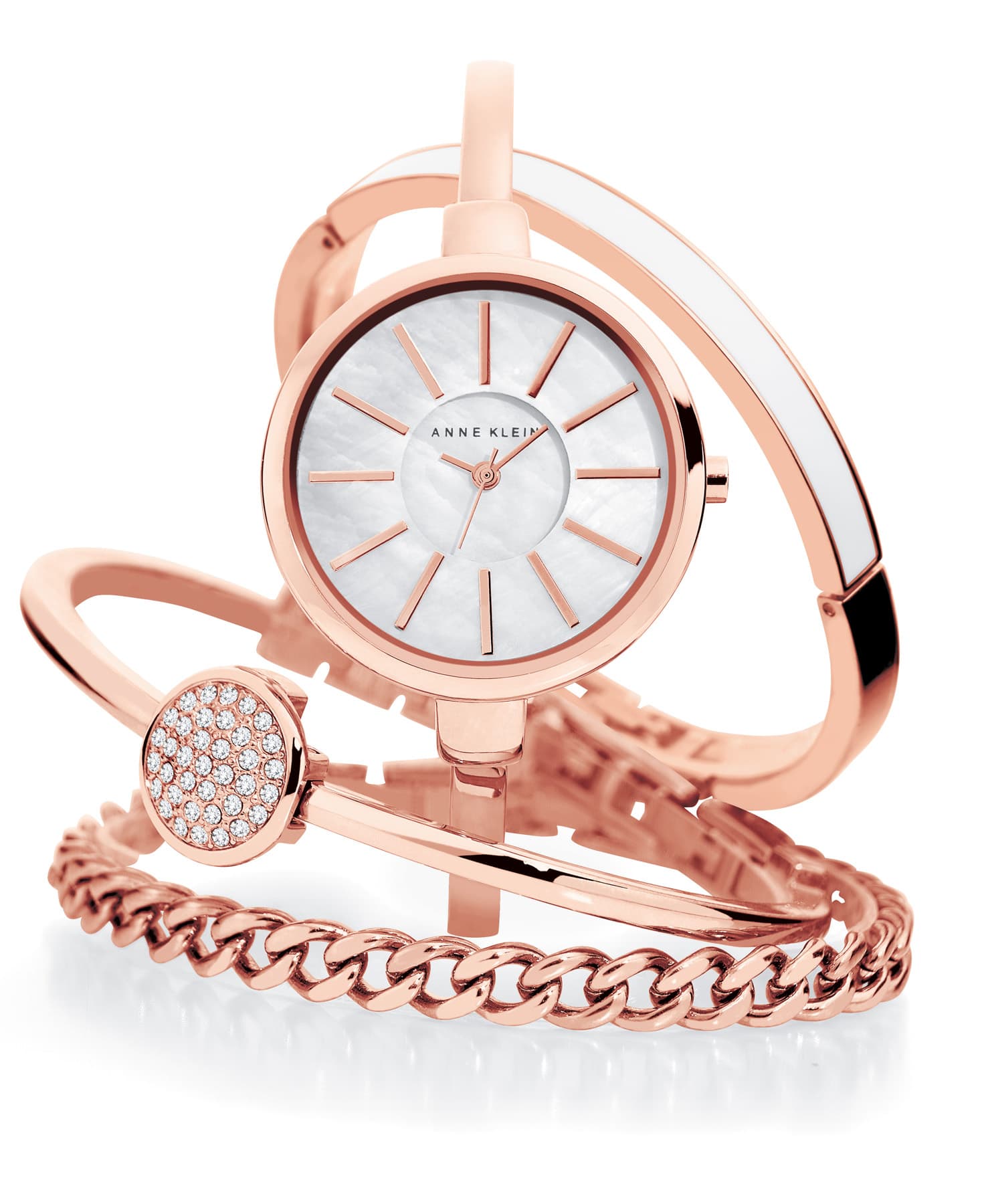 Women's Interchangeable Rose Gold Bangle Bracelet Watch Set