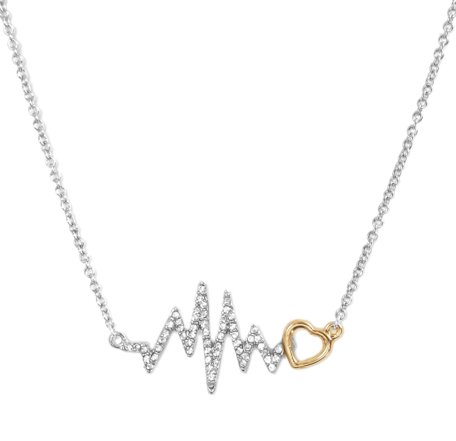 2-Tone Crystal Heartbeat Necklace