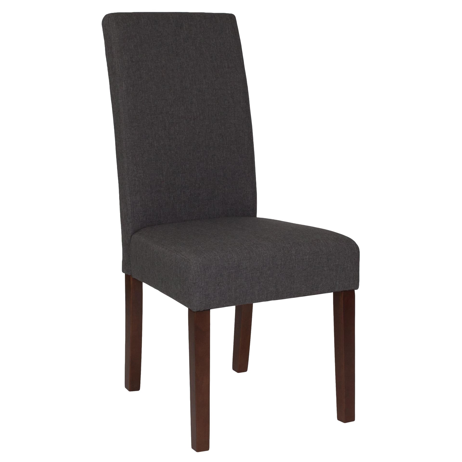Gray Fabric Upholstered Parsons Chair with Panel Stitching and Mahogany Legs