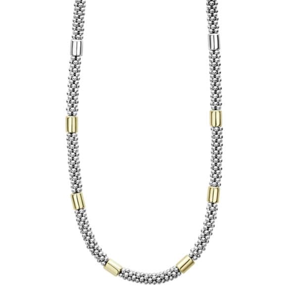 Two-Tone Station Caviar Necklace Size 16"