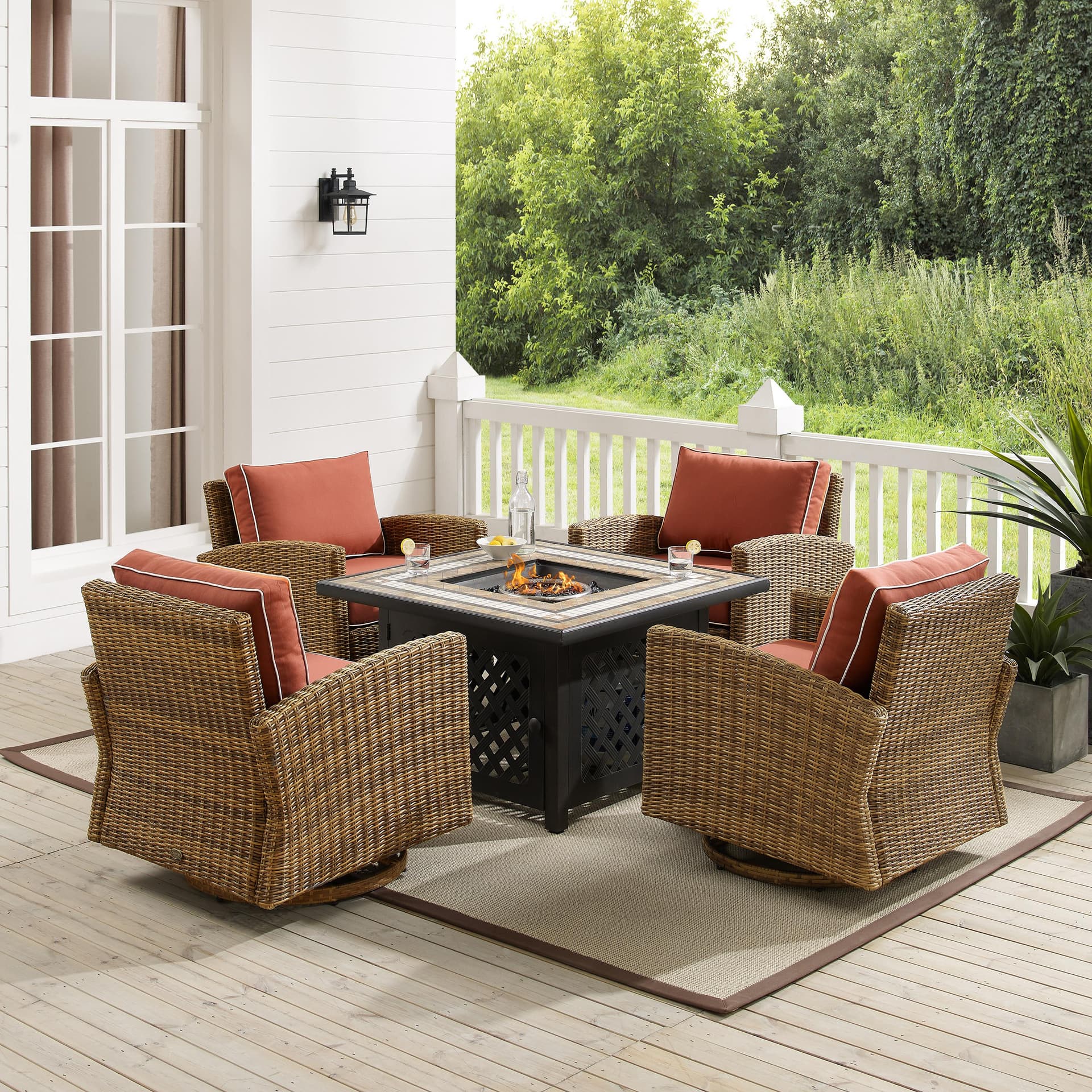 Bradenton 5Pc Swivel Rocker Conversation Set W/Fire Table