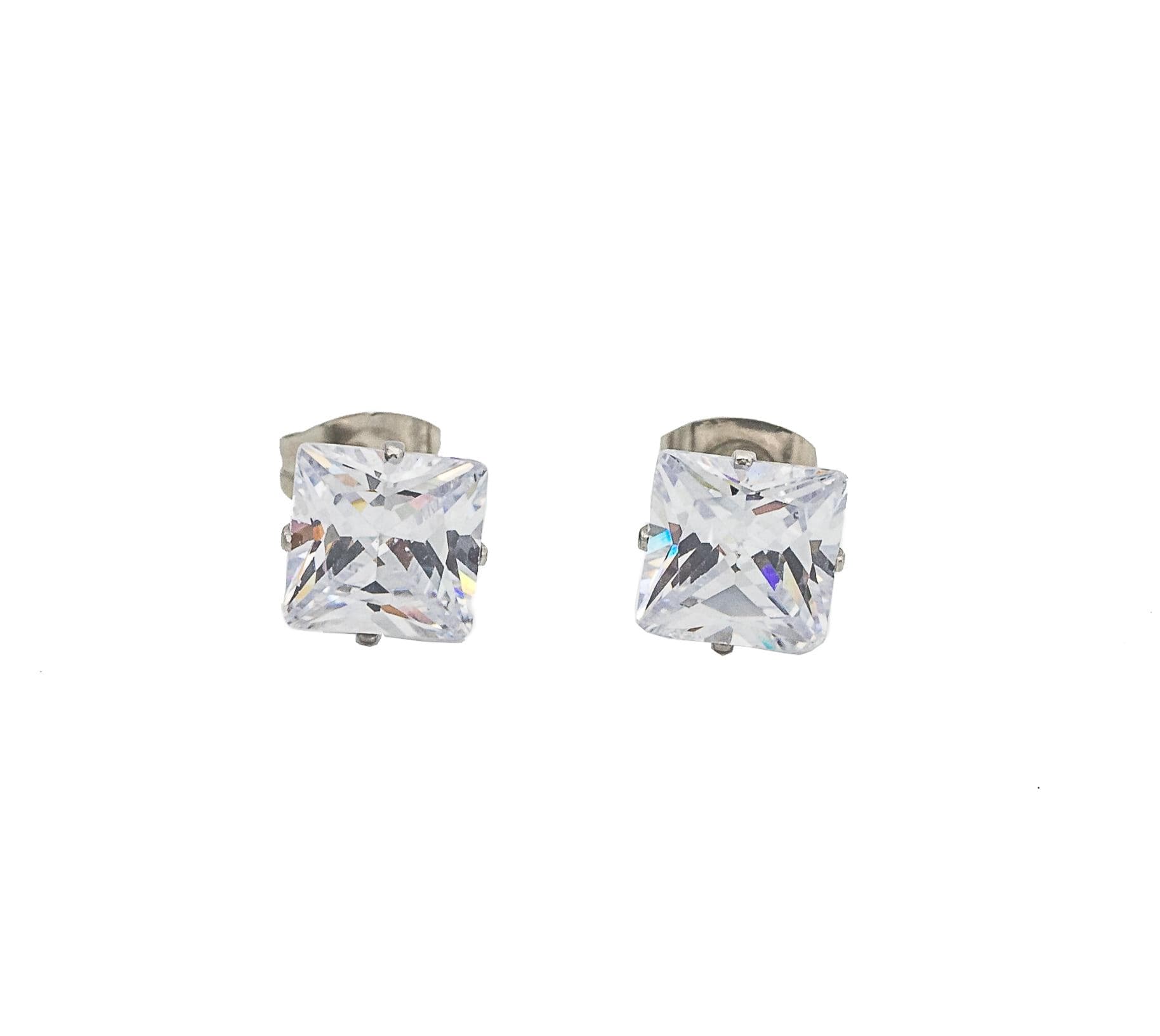 1.25 Ct Each CZ. Stainless Steel Princess Cut Earrings