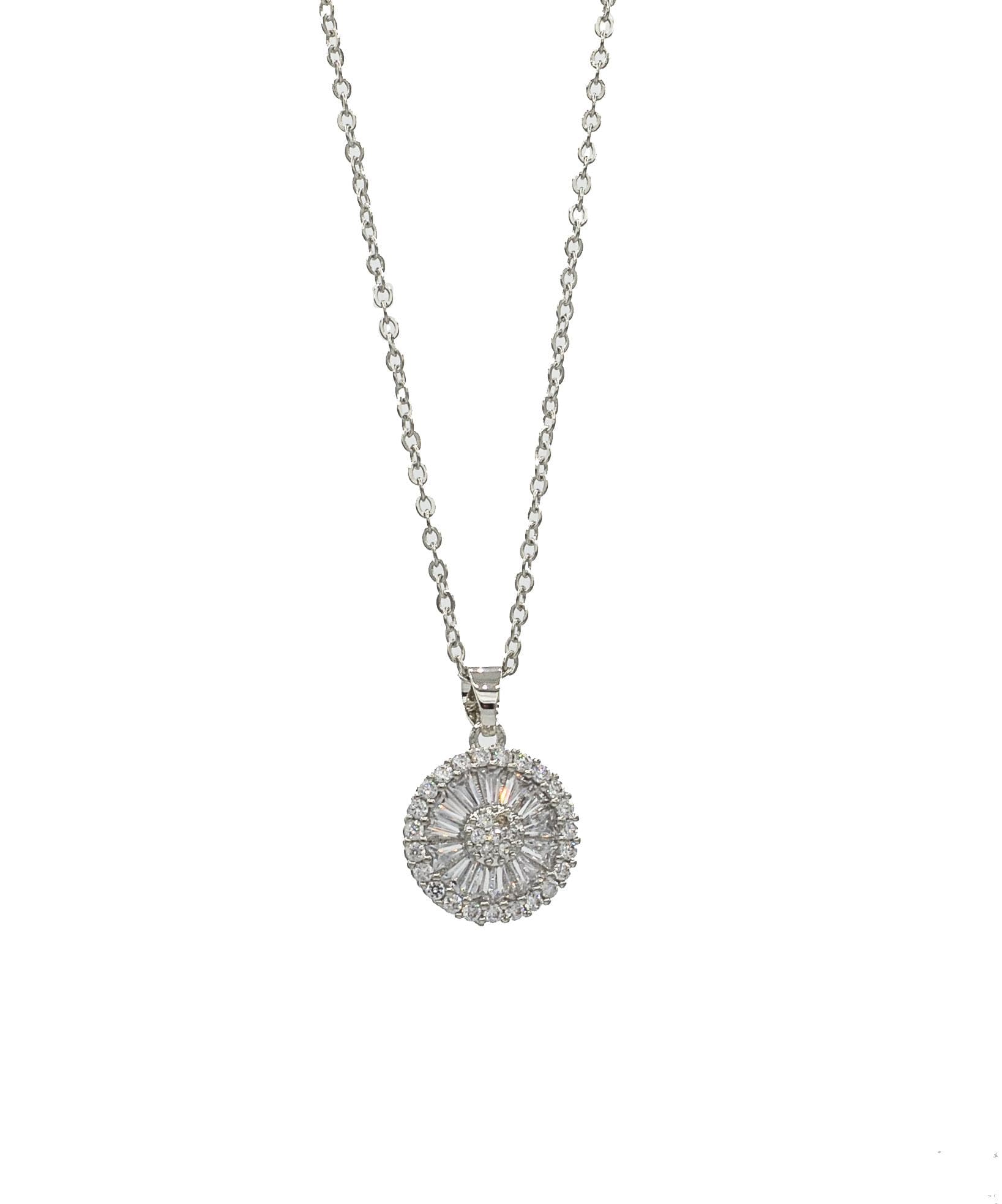 Sun Burst design CZ Silver Necklace