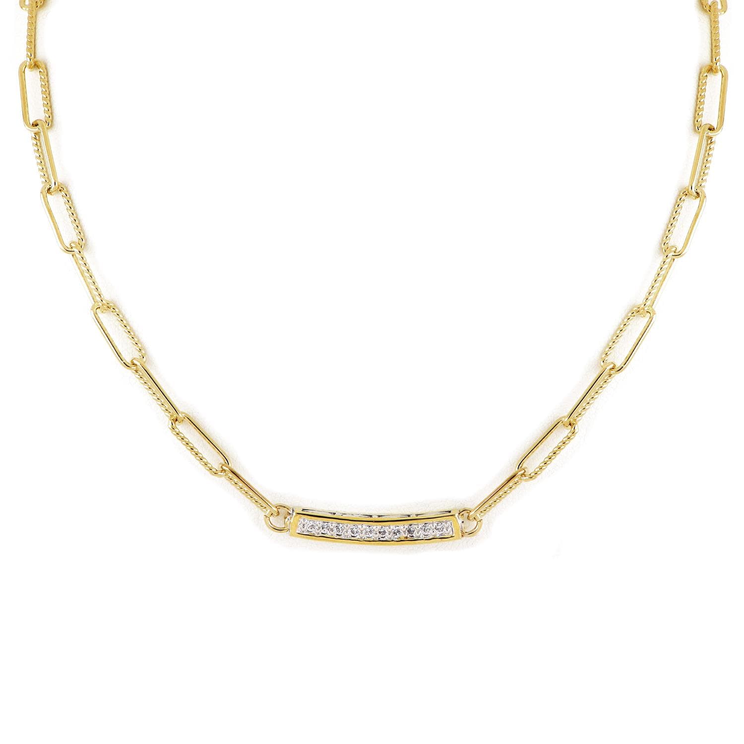 Diamante Necklace Link Pav Bar - Gold. 16''-18" chain Adjustable