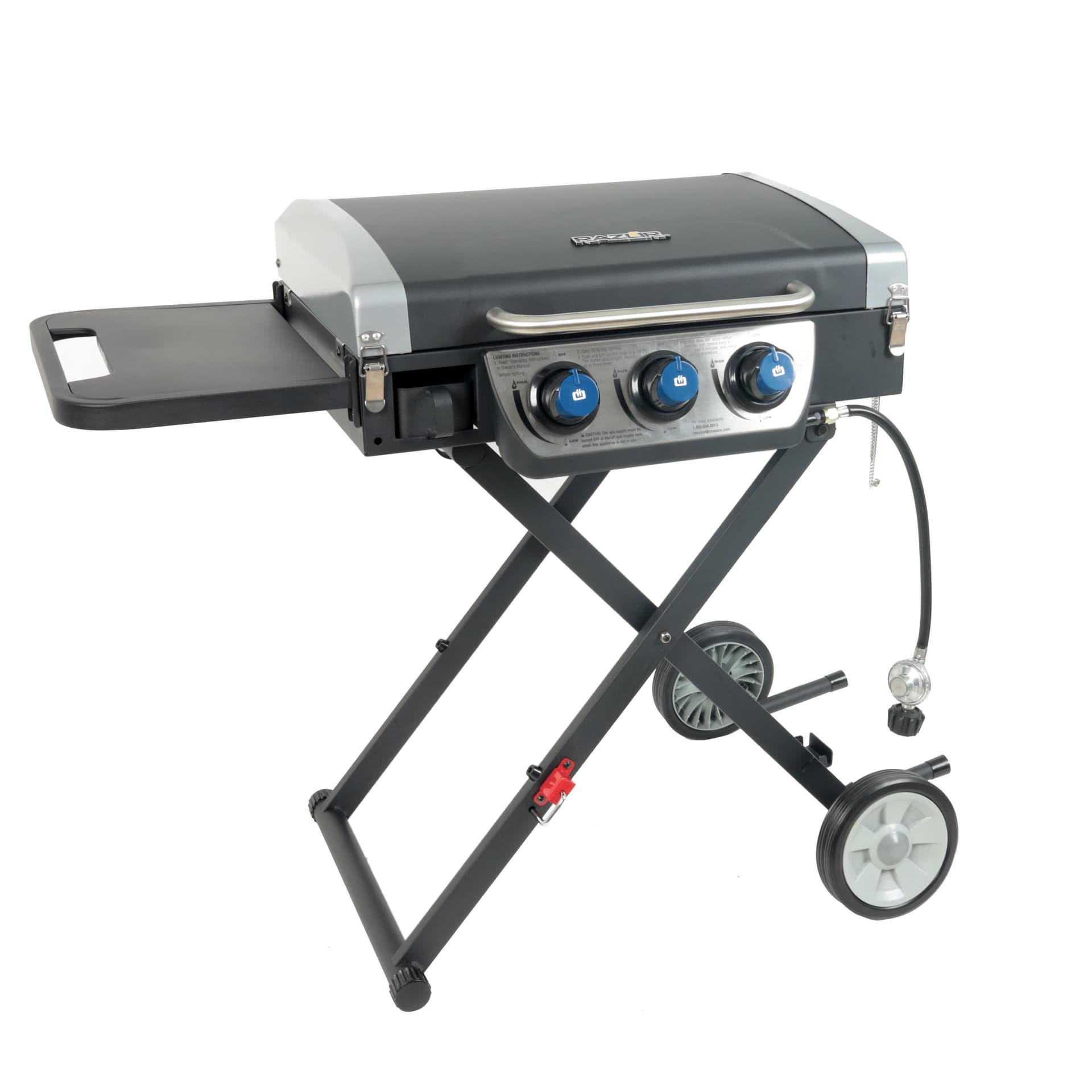 Razor 3-Burner Griddle w/Cart, Side Shelf, & Lid