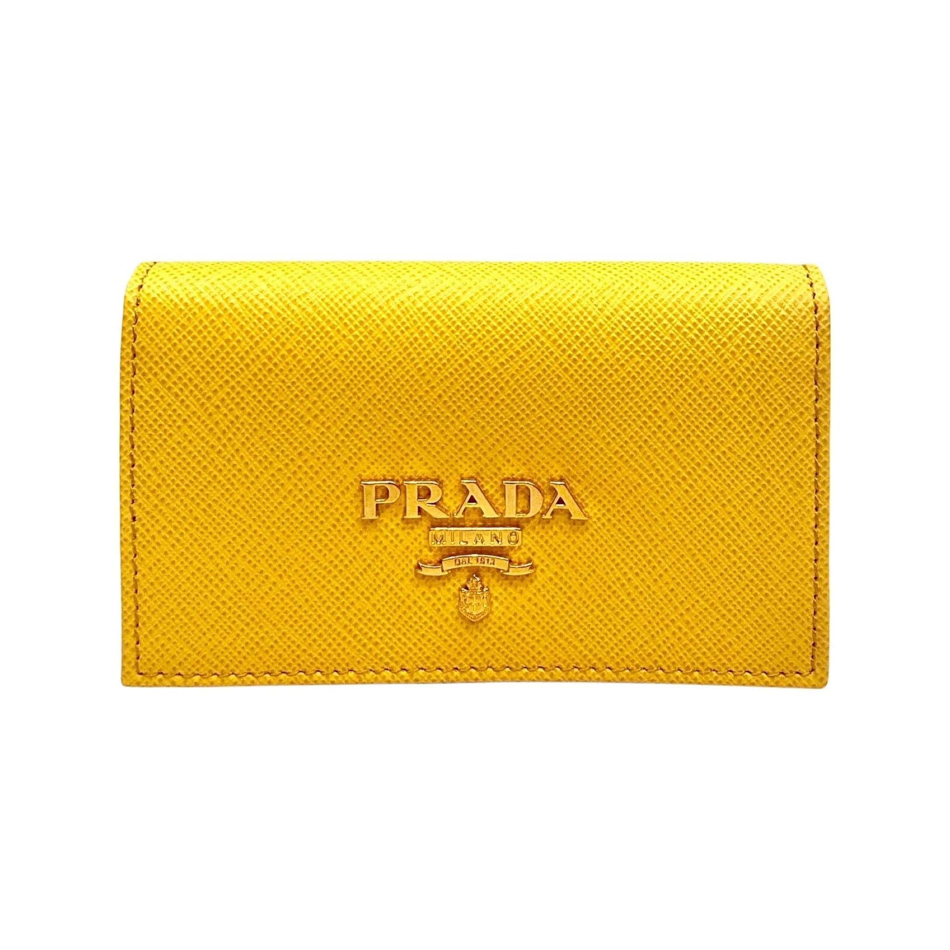 Prada Saffiano Yellow Leather Card Case Wallet