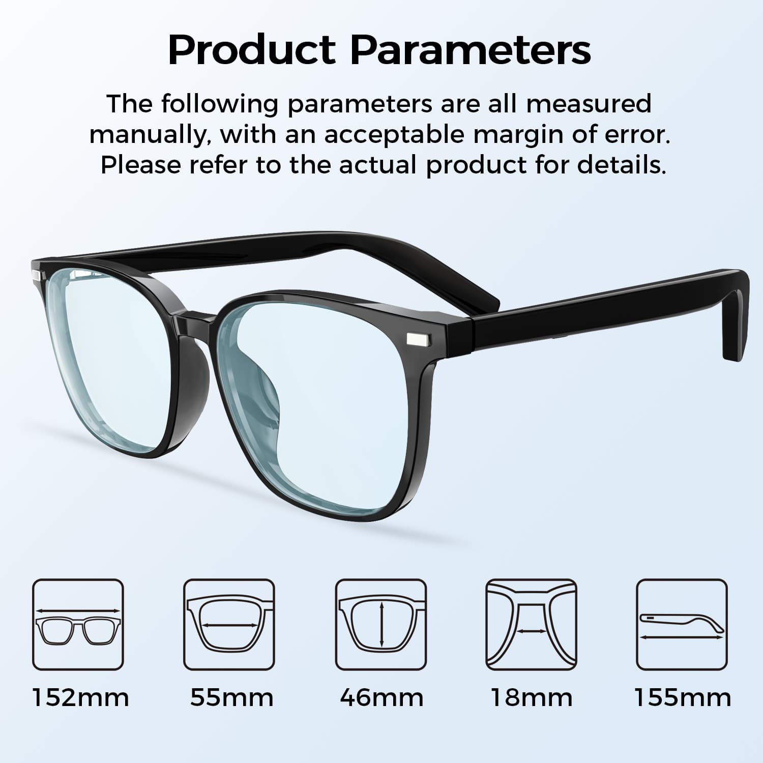 Polarized Bluetooth Smart Glasses w/ Microphone, Speakers, Blue Light Filter, Magnetic Lenses, 5hr Battery, Great for iPhone, Samsung, and Smart Phones
