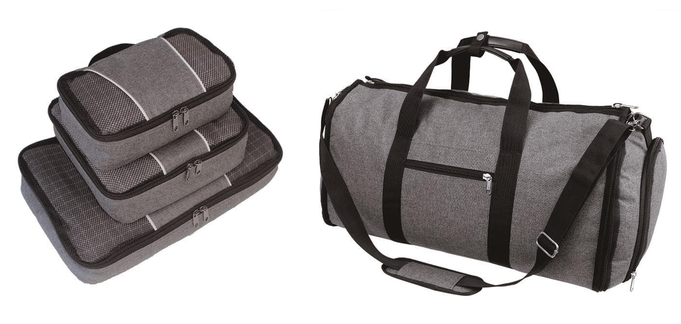 Heather Grey 4 PC Set - Convertible Duffel /Garment Bag & 3 Pc Packing Cube
