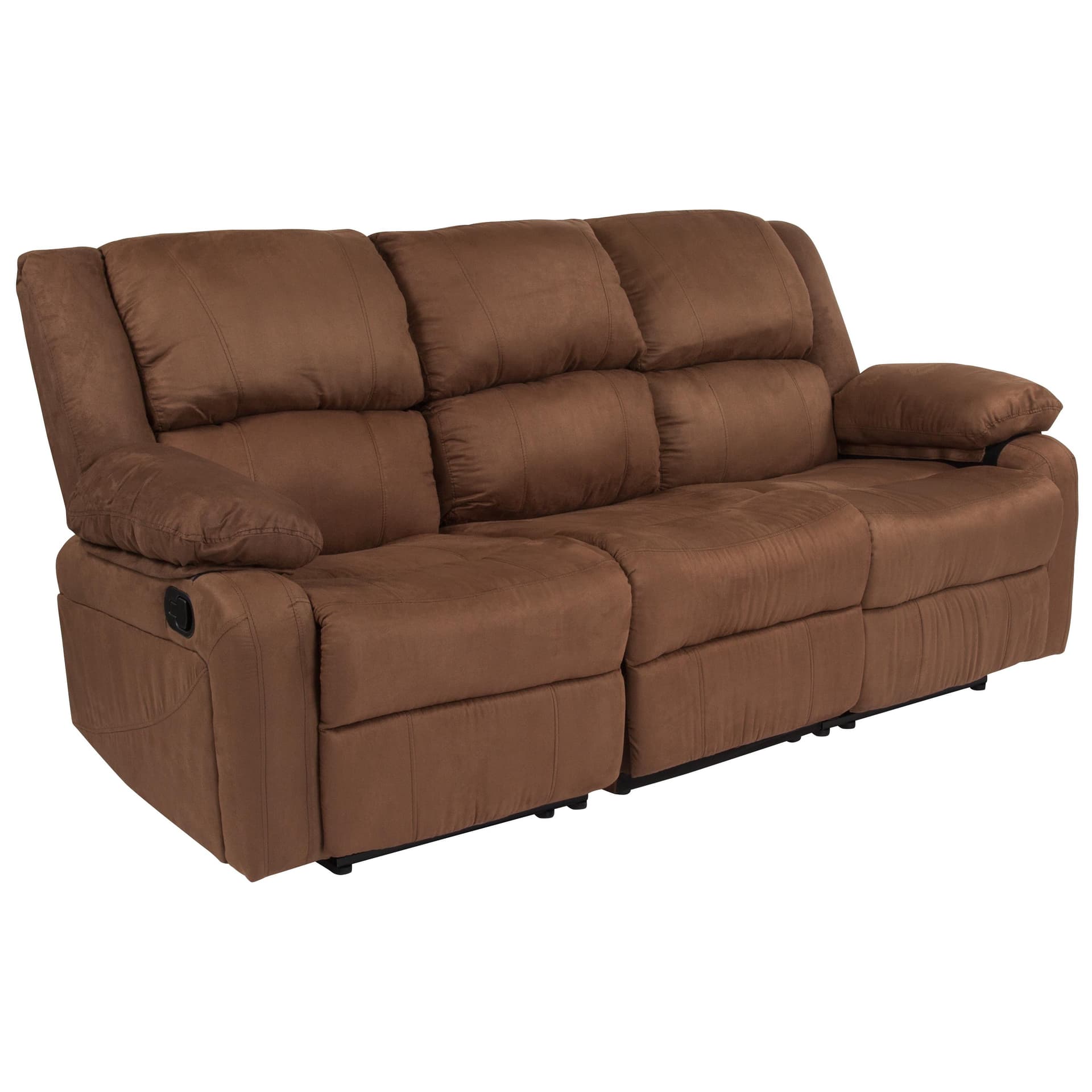 Contemporary Chocolate Brown Microfiber Sofa with Two Built-In Recliners