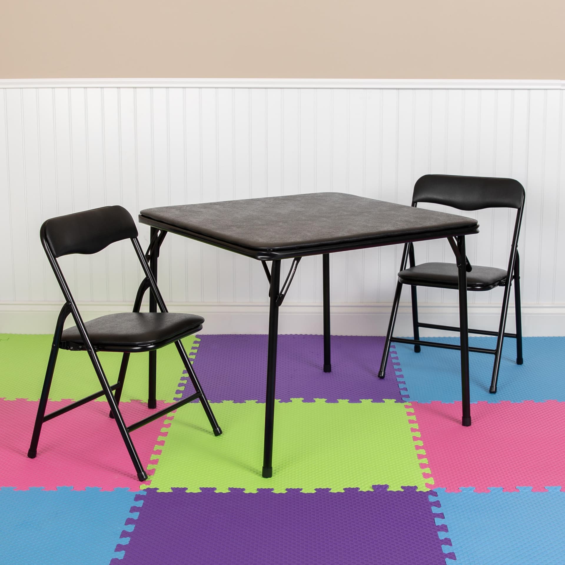 Kids Black 3 Piece Folding Table and Chair Set - Kids Activity Table Set