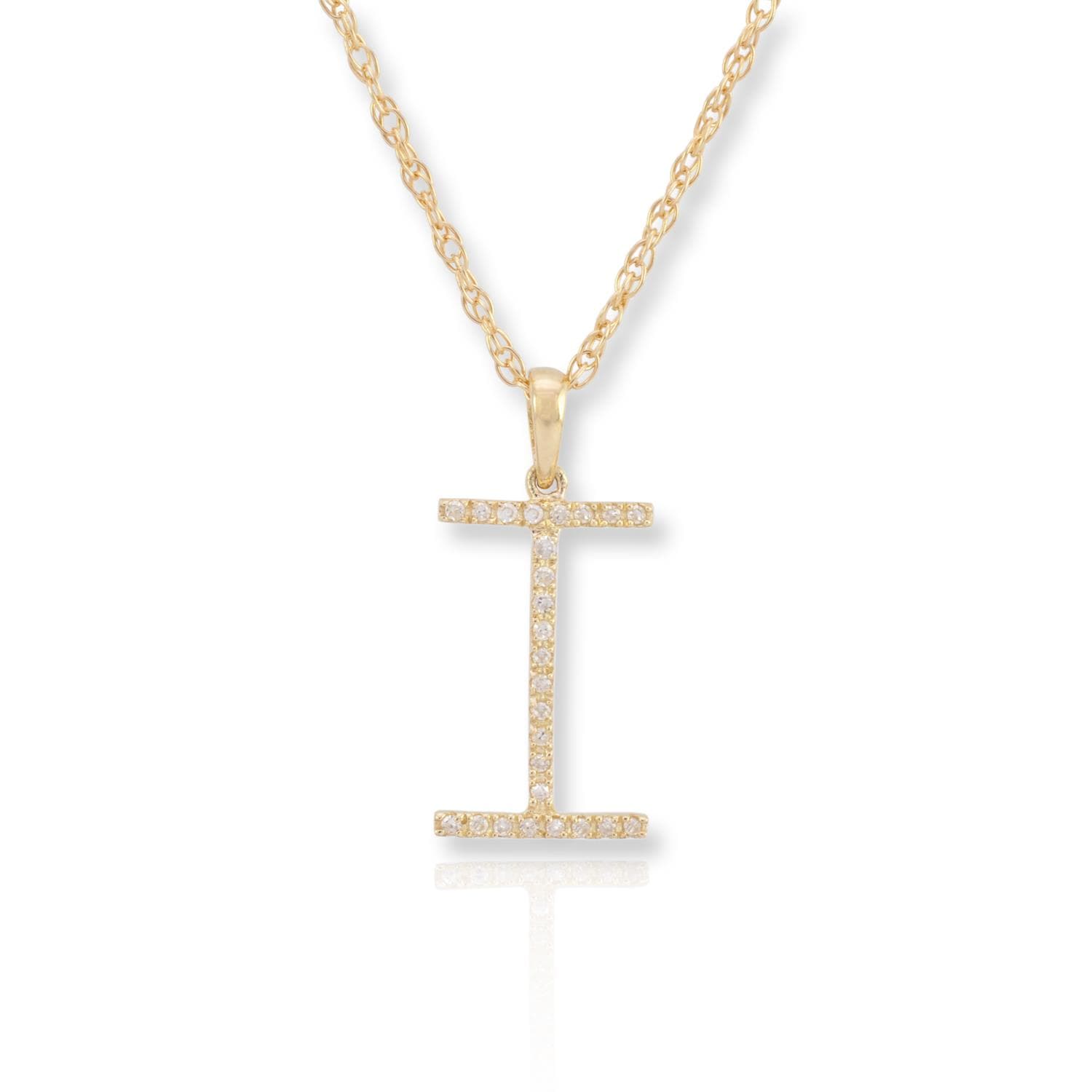 PARIKHS Diamond Initial Pendant Alphabet 'I' in 10K Yellow Gold 0.10 ct , IJK color - I3 clarity