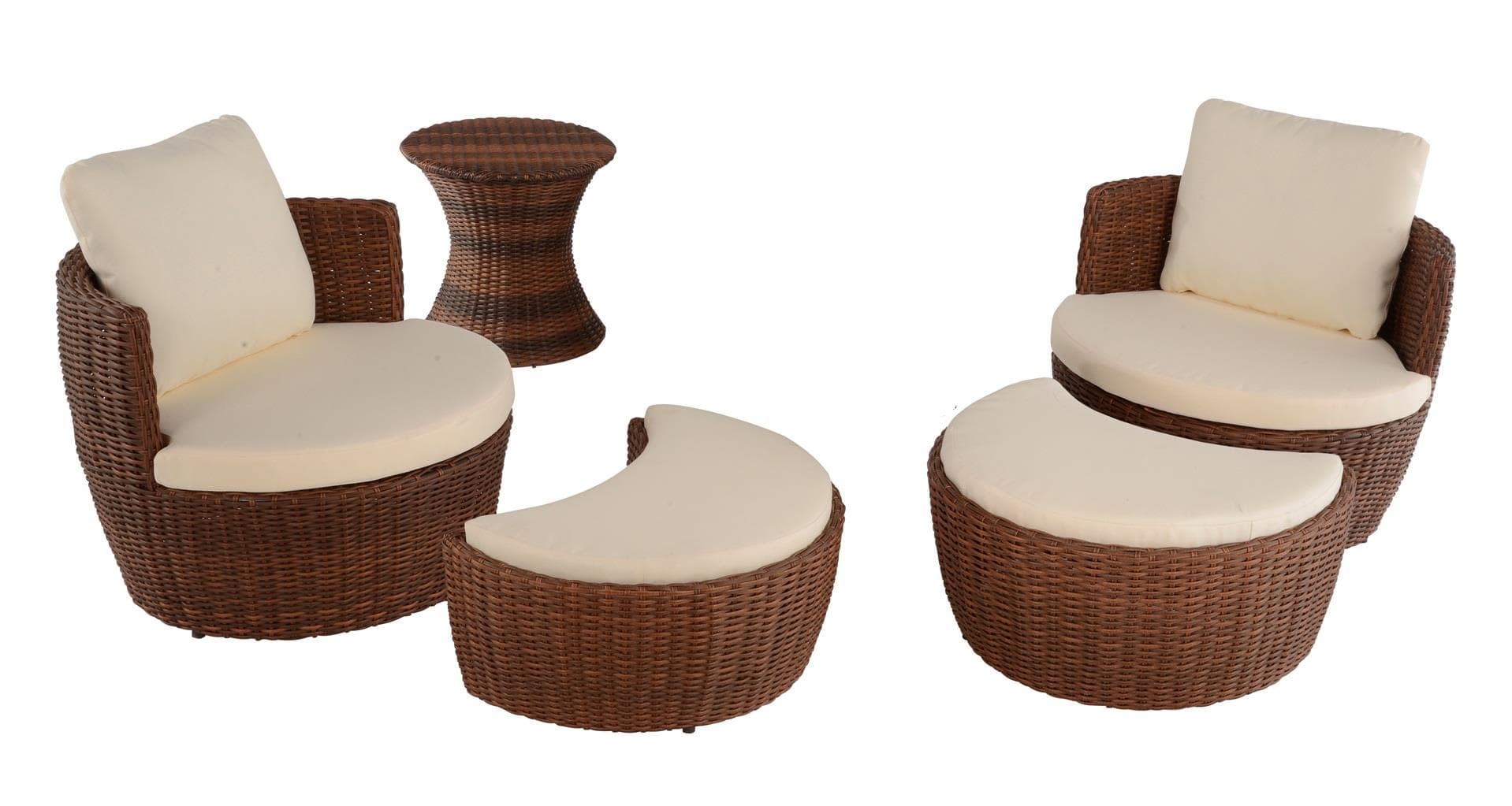 Romantic Collection - Outdoor 5-Piece Ottoman Set - Dark Brown, Beige