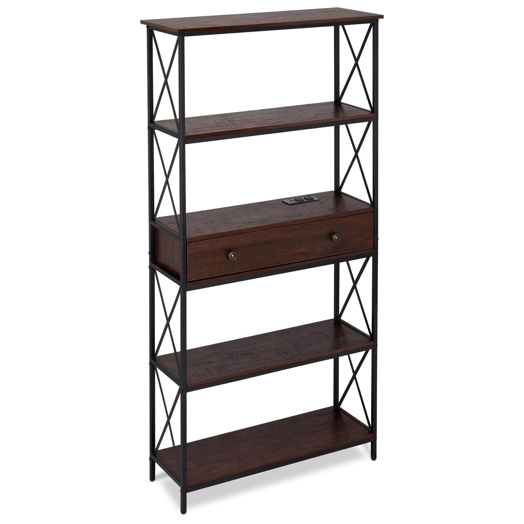 DecorTech 5 Tier Bookshelf with Charging Station