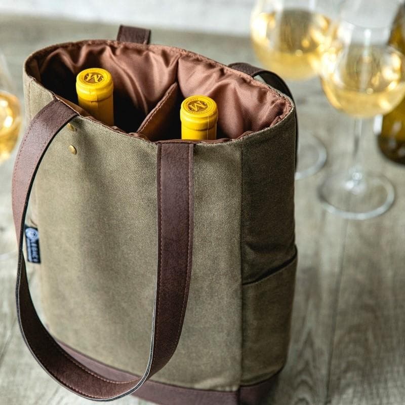 2 Bottle Wine Bag - Khaki Green with Beige Accents