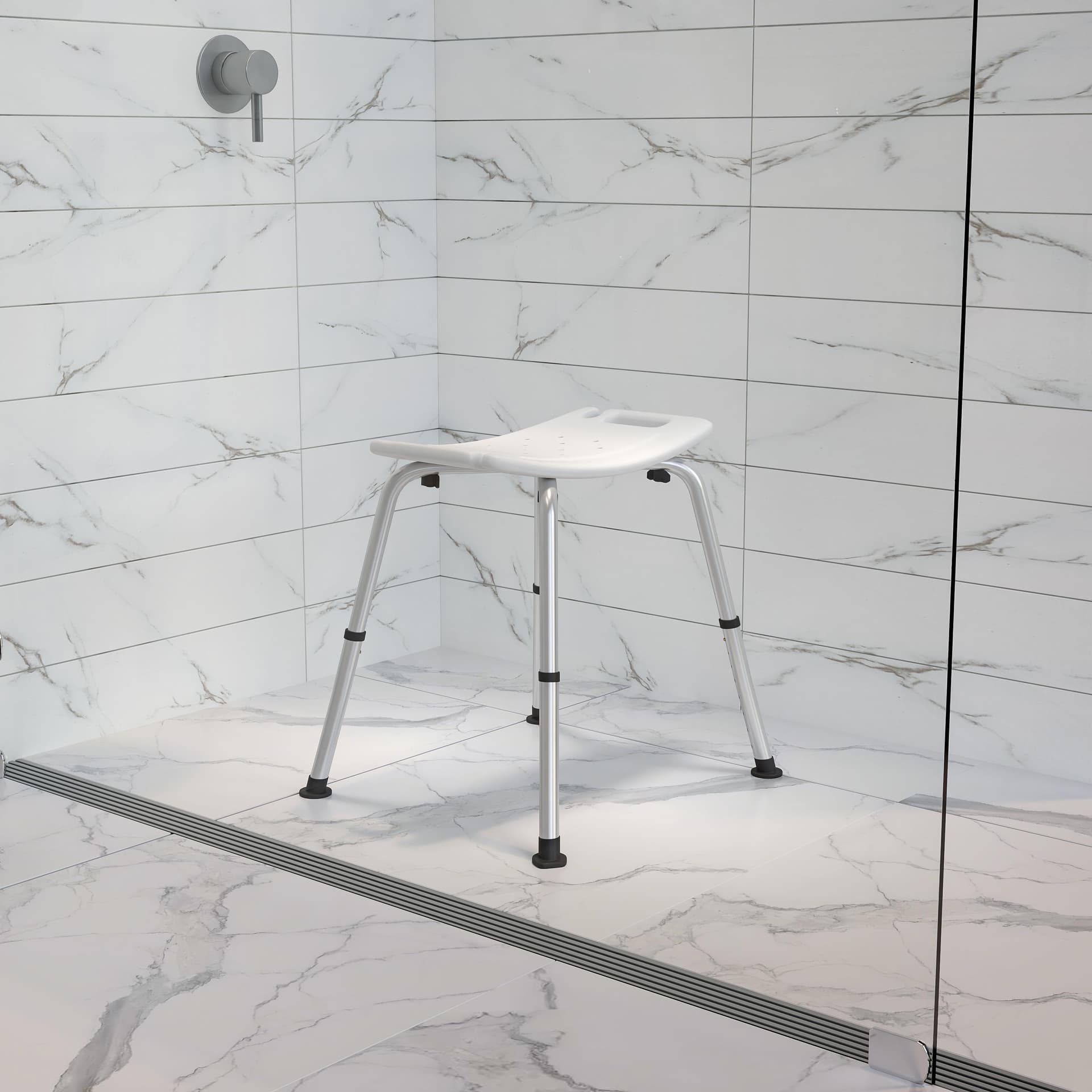 Tool-Free 300 Lb. Capacity, Adjustable White Bath & Shower Chair w/Non-slip Feet