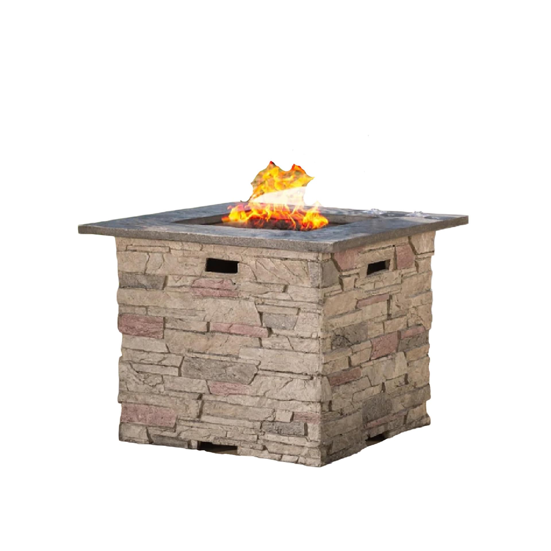 32-Inch Square MGO Gas Fire Pit - Stone w/Grey Top