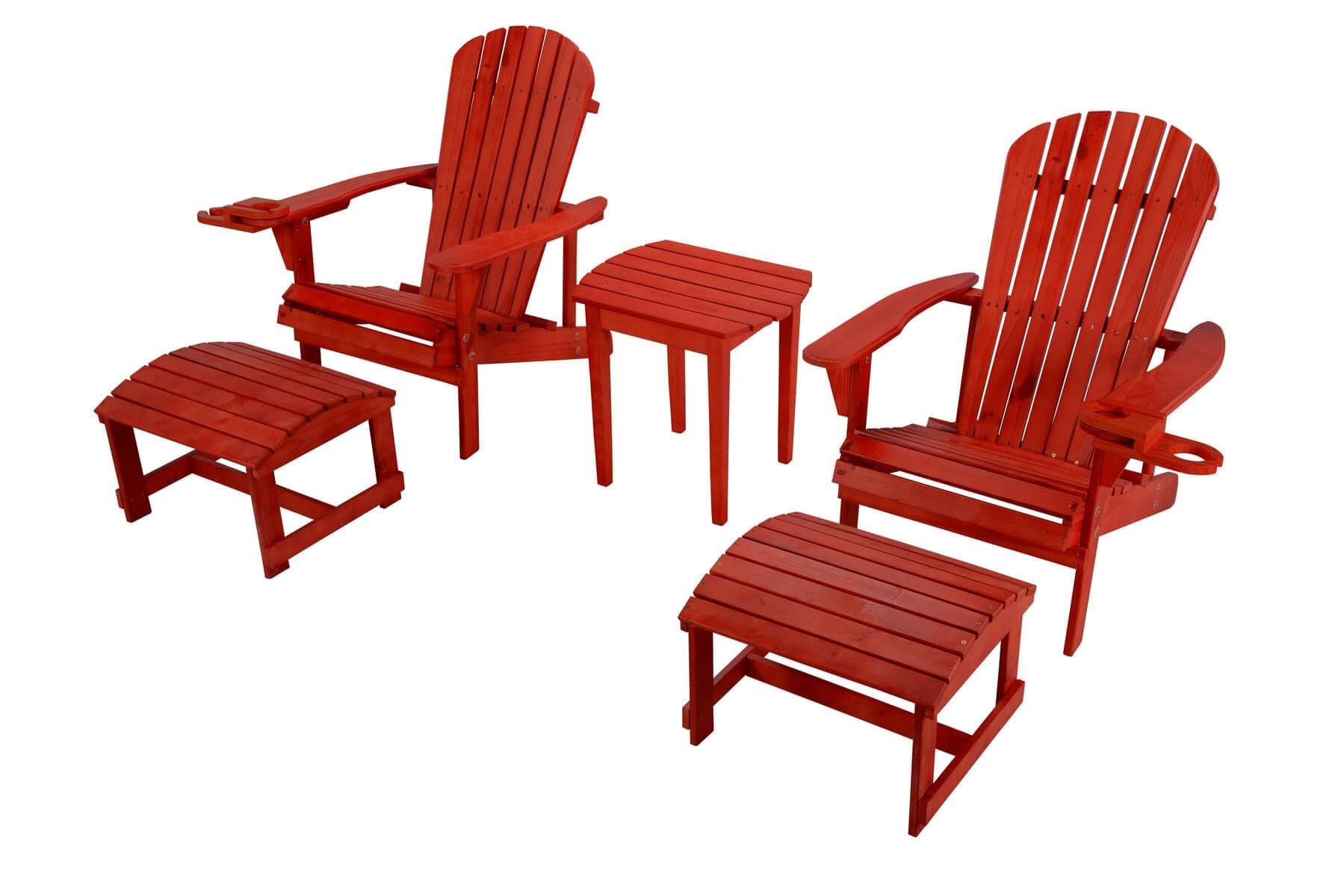 Earth Collection Adirondack Chair w/Phone & Cup Holder, Set of 2 w/2 Ottoman & 1 End Table - Red