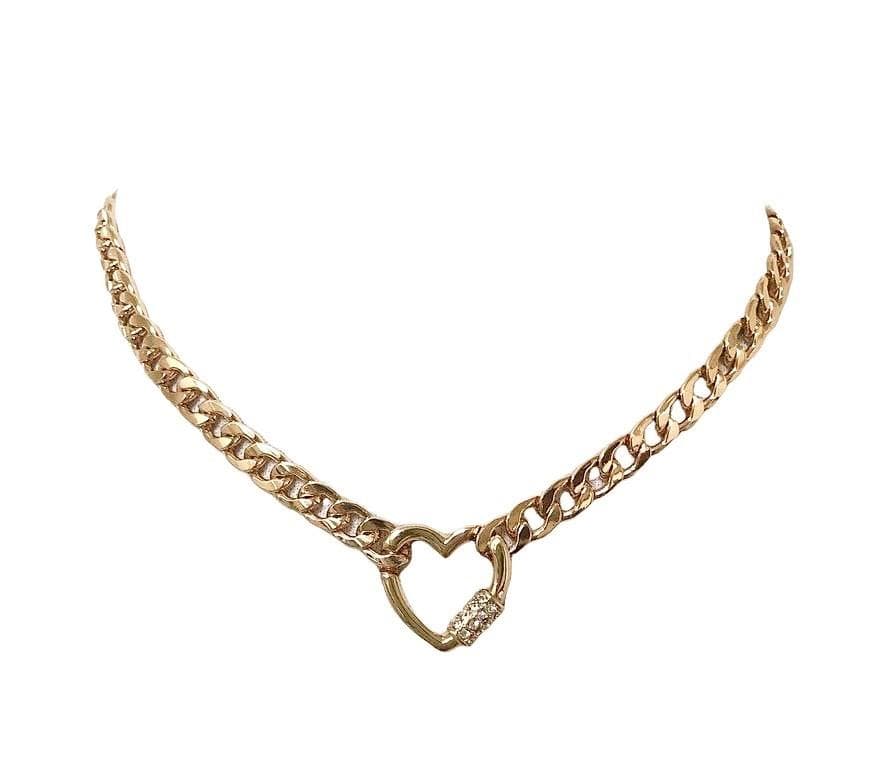 Statement Heart Link Necklace- Gold Tone
