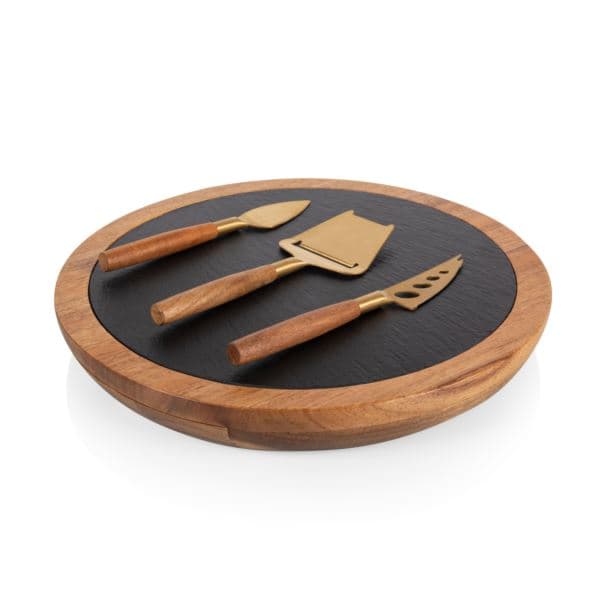 Insignia Serving Board - Acacia Wood & Slate Black with Gold Accents