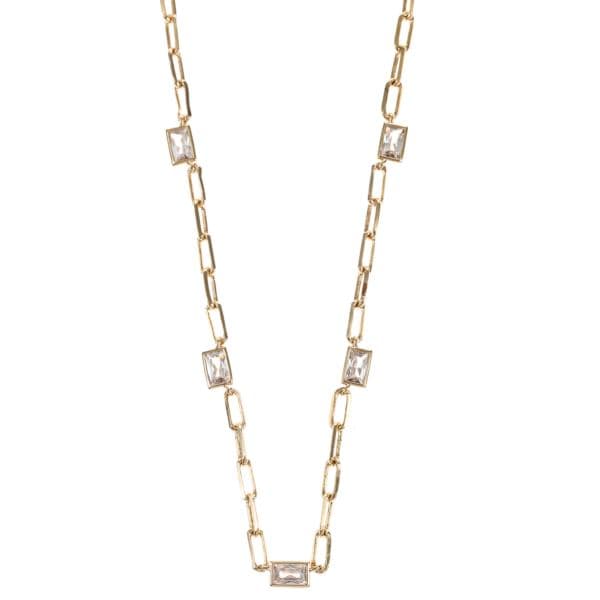 Paperclip Chain with Bezel Set Cubic Zirconia Stations - Goldtone