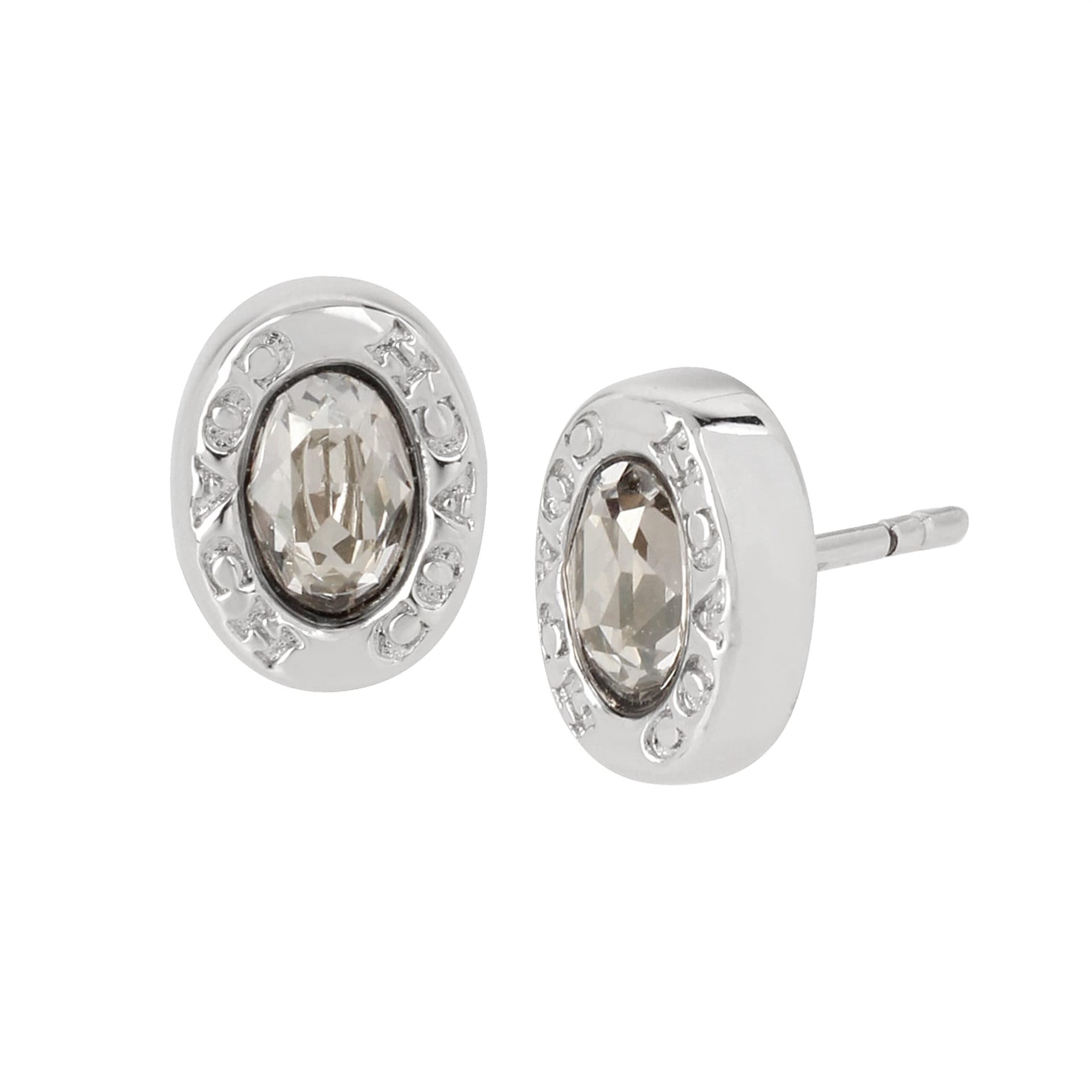 Signature Logo Crystal Stud Earrings Silver