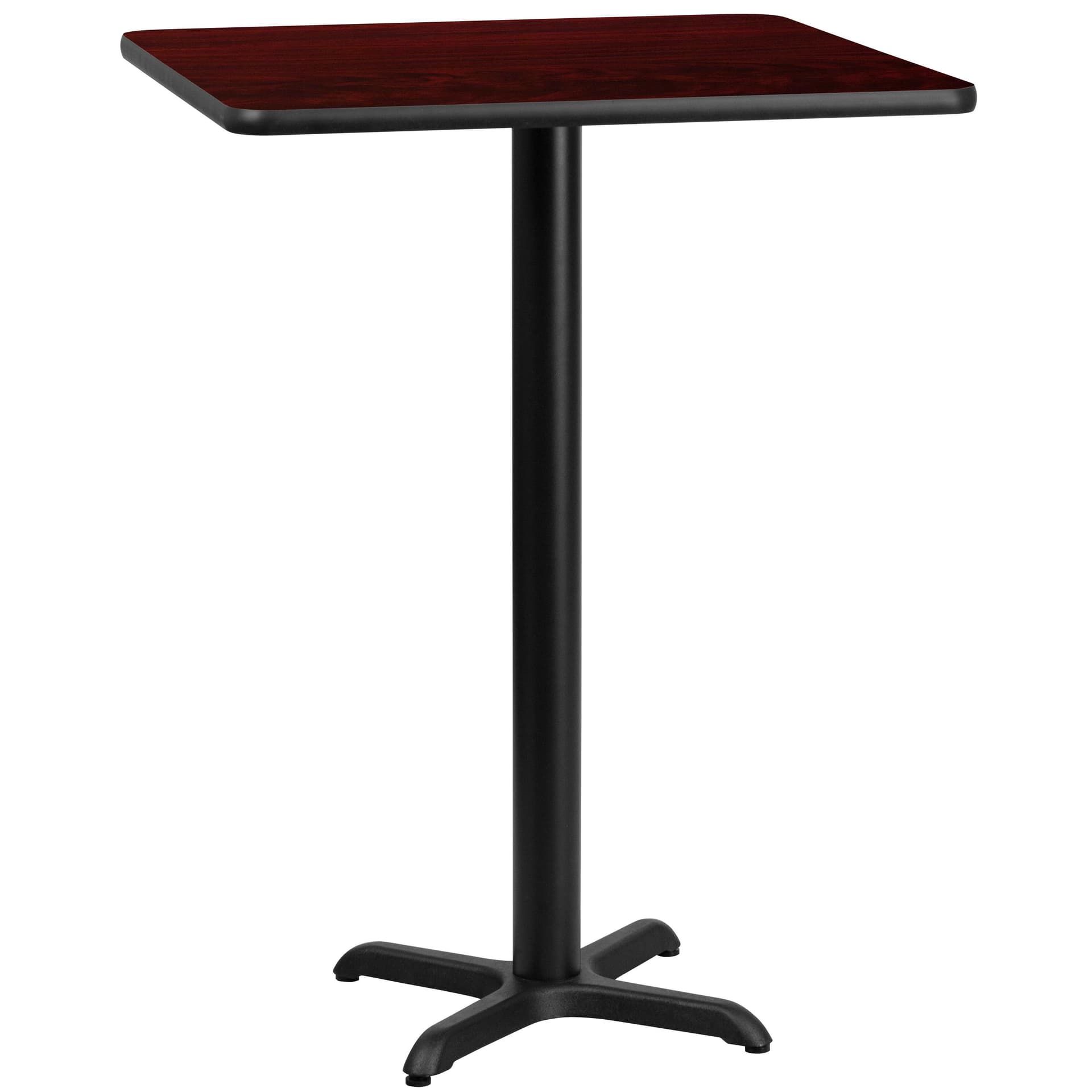 30" Square Mahogany Laminate Table Top with 22" x 22" Bar Height Table Base