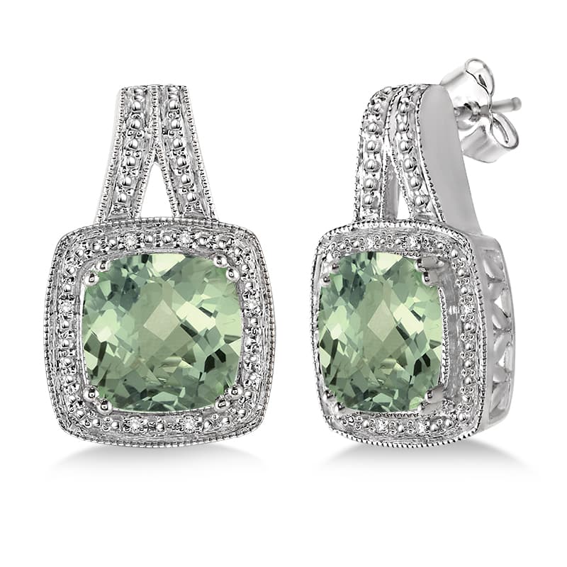 Green Amethyst & Diamond Earrings