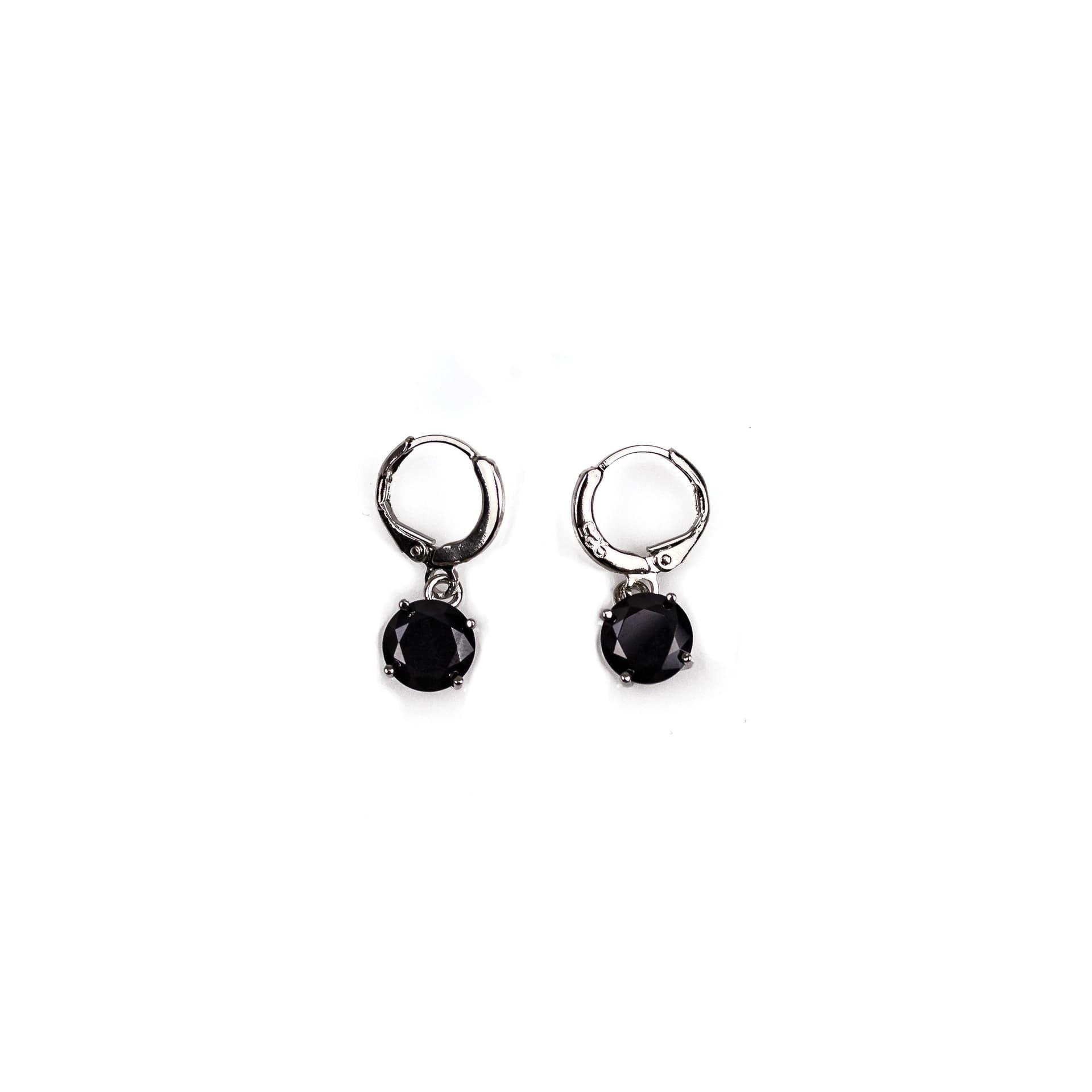Round Cut Crystal Solitaire Earrings in Black Onyx