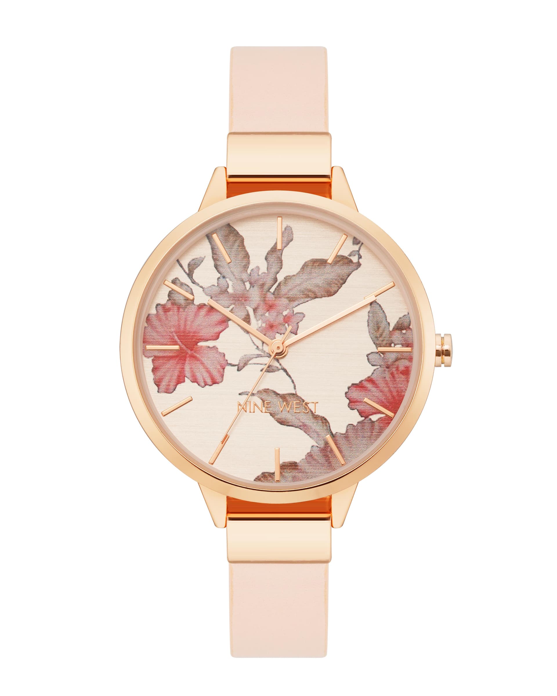 Women's Pink Floral Dial Strap Watch