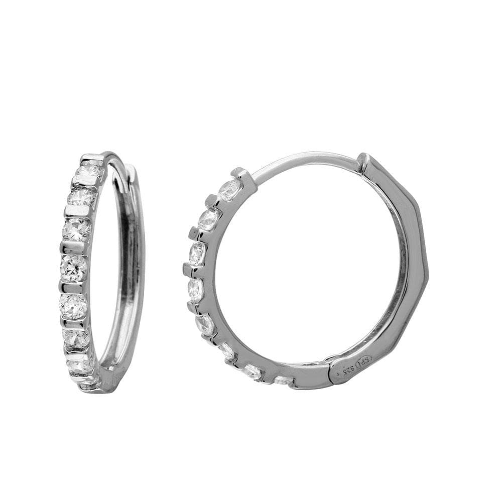 PARIKHS Rhodium Plated Huggie Earring with CZ in 925 Sterling Silver