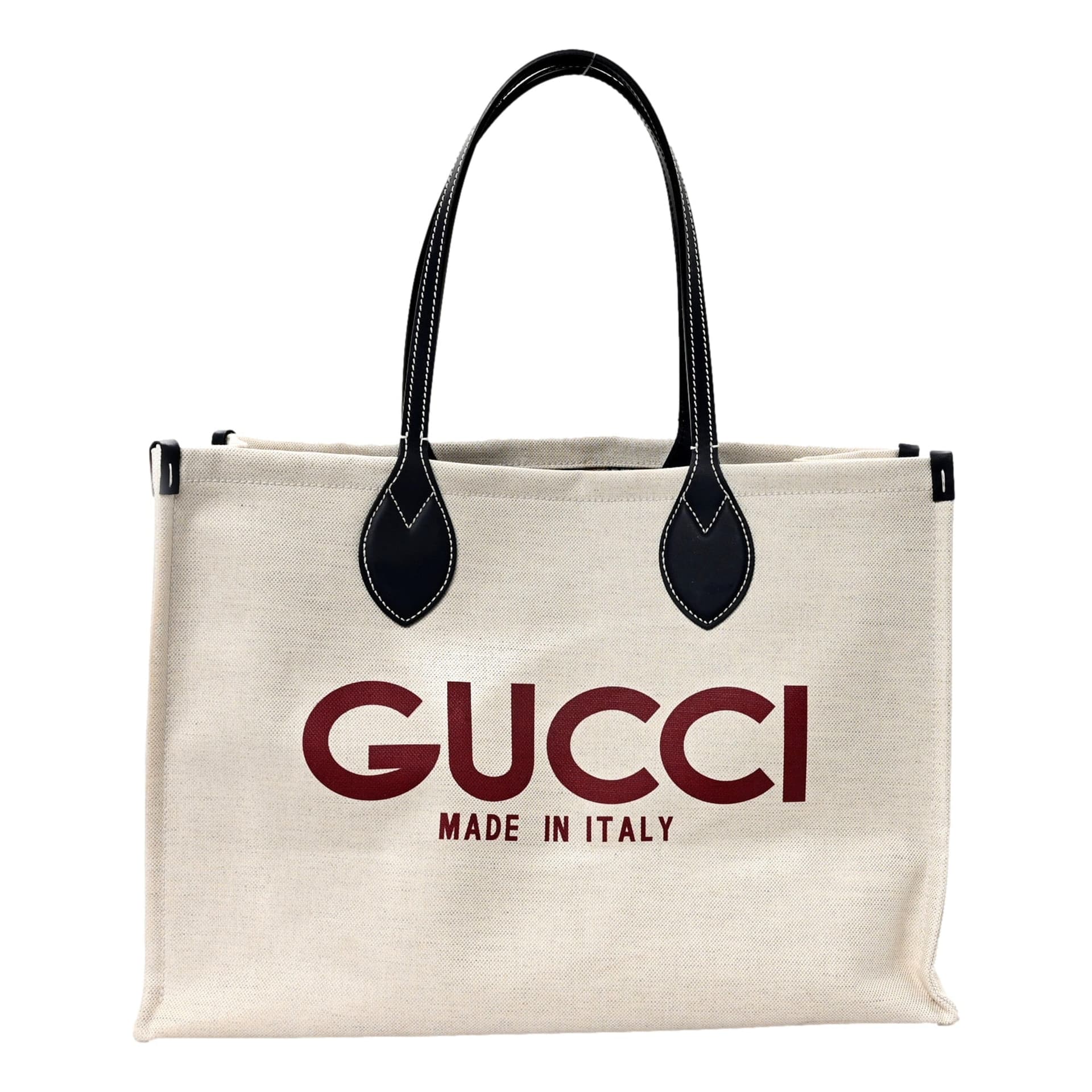Gucci Supreme Canvas Beige Calfskin Logo Print Large Tote Bag Navy Multicolor