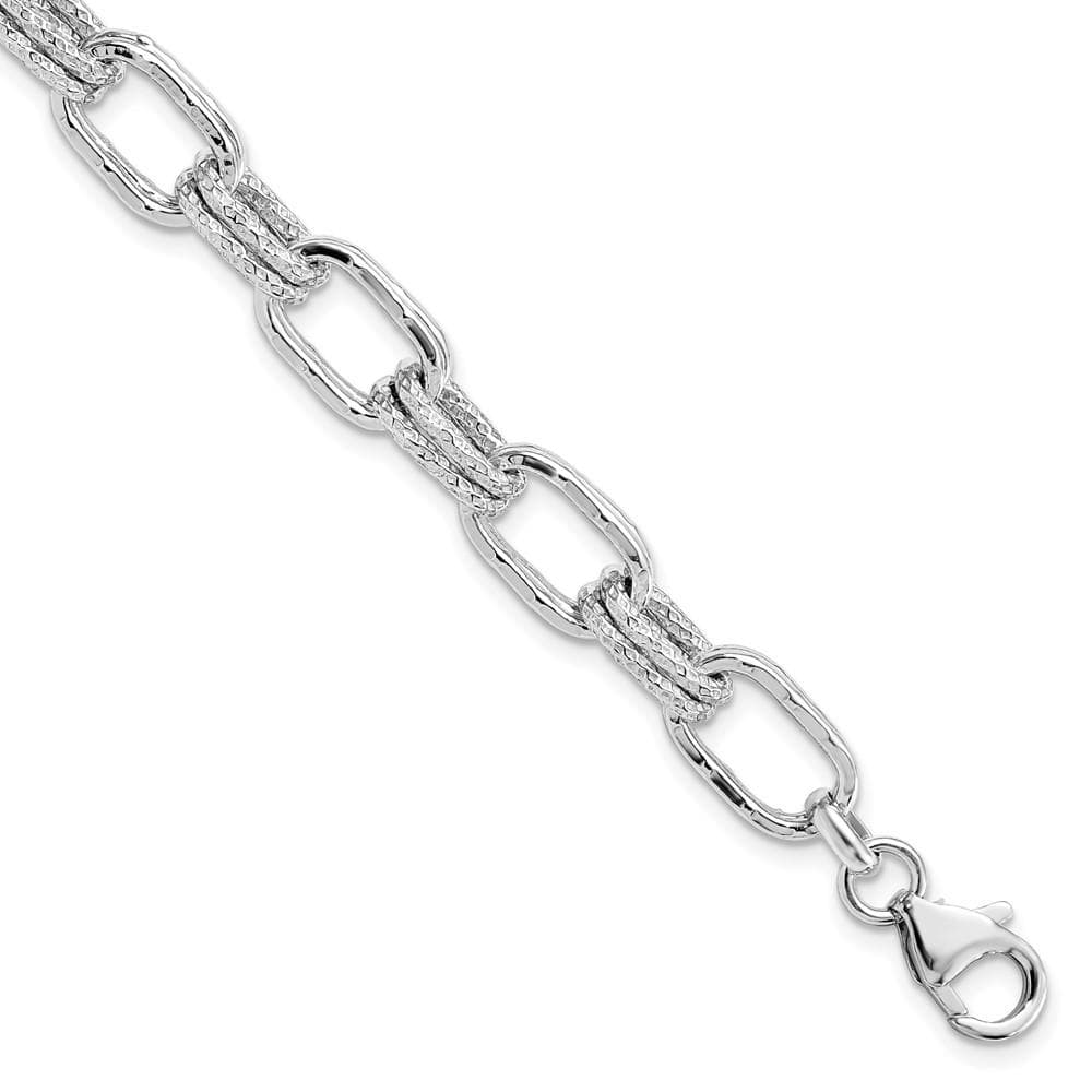 Sterling Silver Polished and Textured Link Bracelet