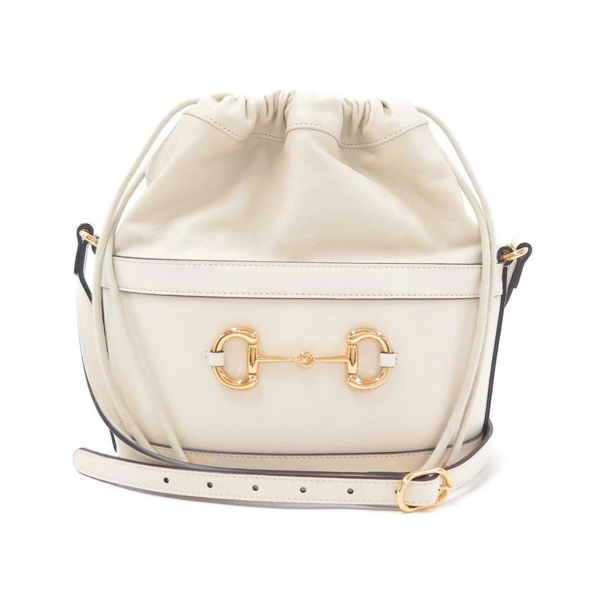 Gucci 1955 Horsebit White Leather Bucket Bag