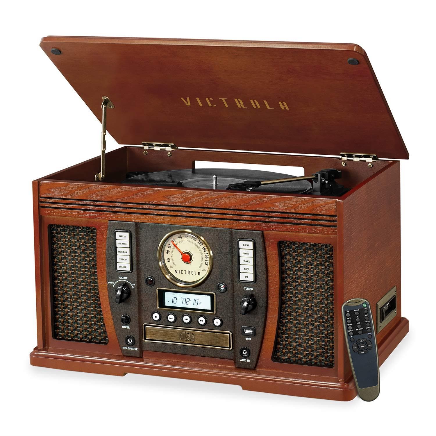 Victrola Aviator: 8-in-1 Bluetooth turntable -Mahogany