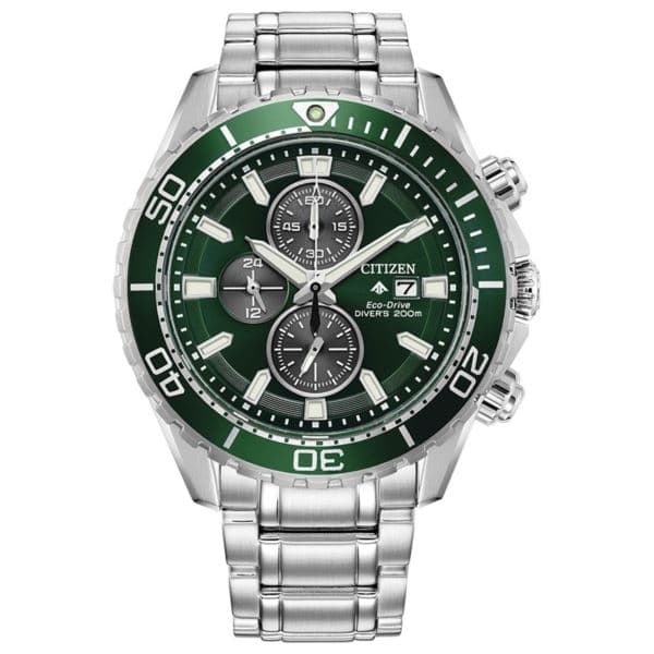 Men's Promaster Dive 3 Eco-Drive Stainless Steel Bracelet watch, Green dial
