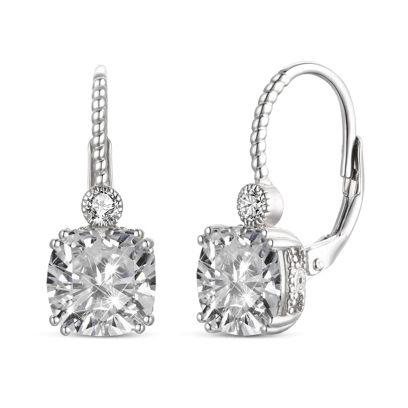 Rhodium Plated CZ Leverback Earrings Size 0.82