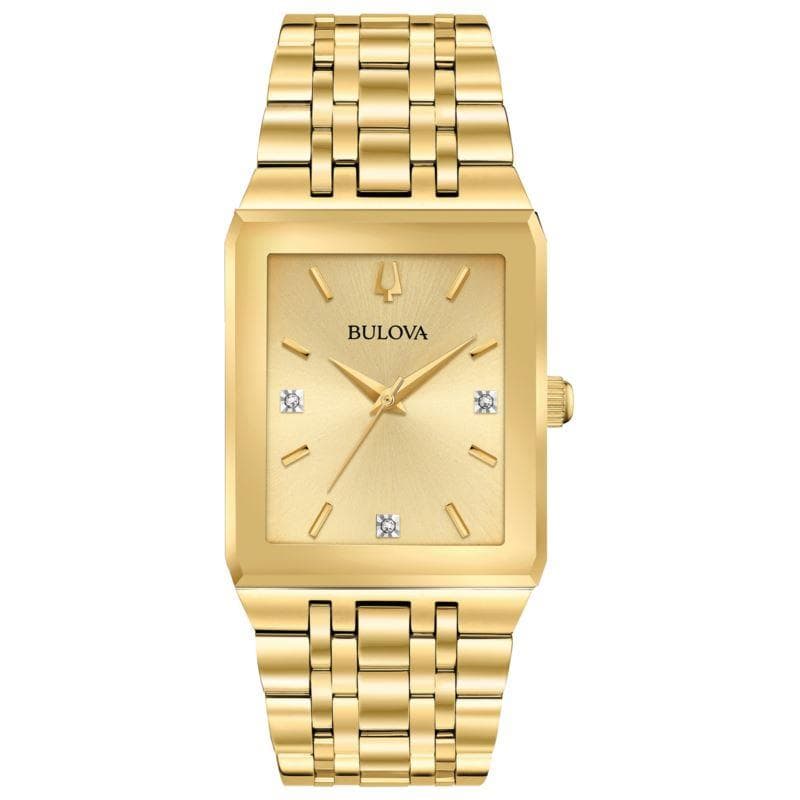 Men's Quadra Modern Gold-Tone Stainless Steel Watch Champagne Dial