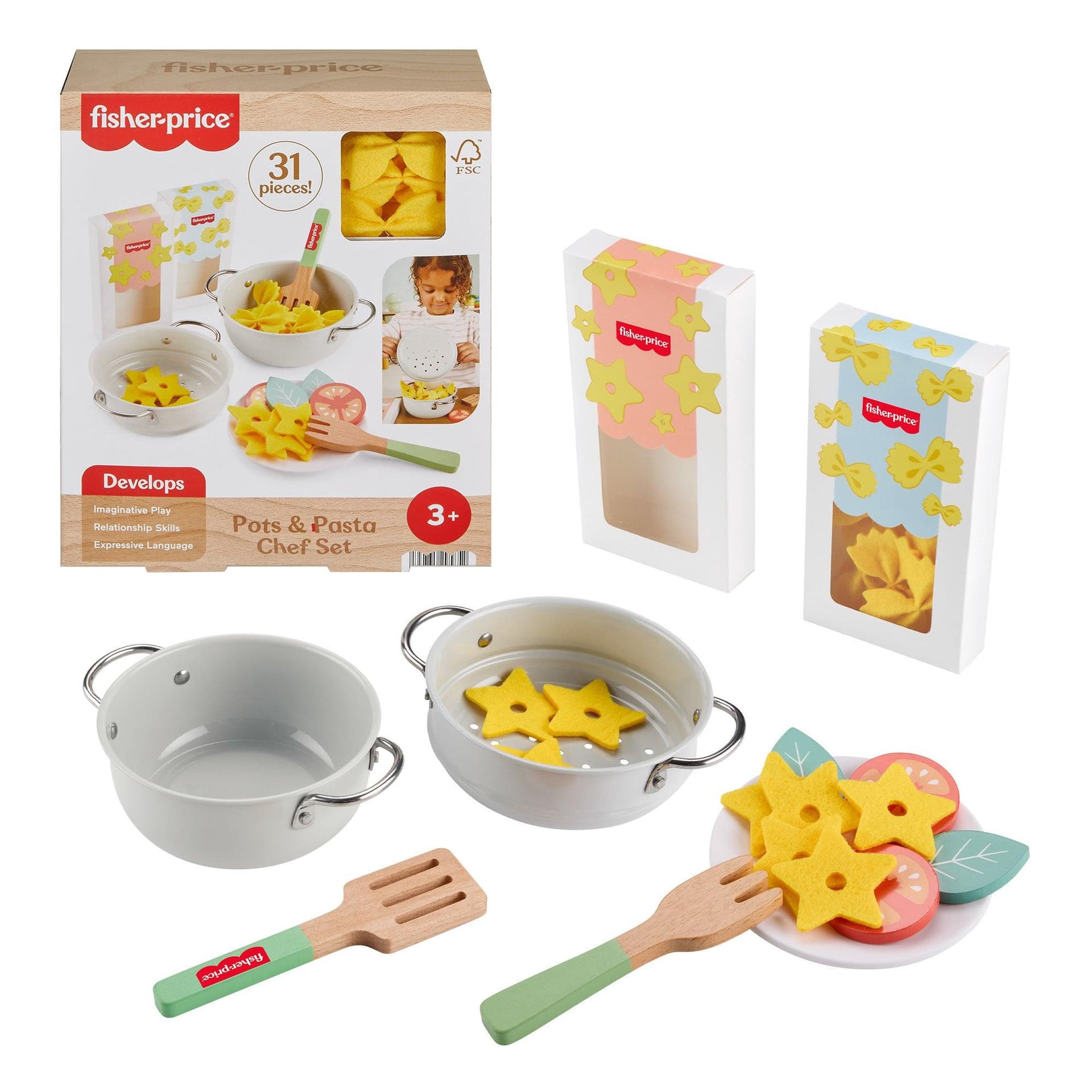 Wooden Toy Pots & Pasta Chef Set Ages 3+ Years