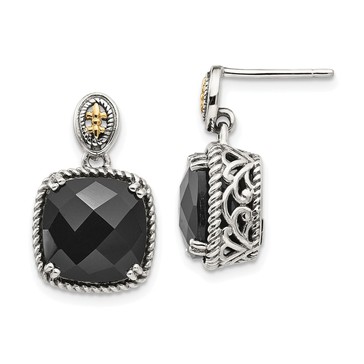 Sterling Silver w/14k Onyx Dangle Post Earrings
