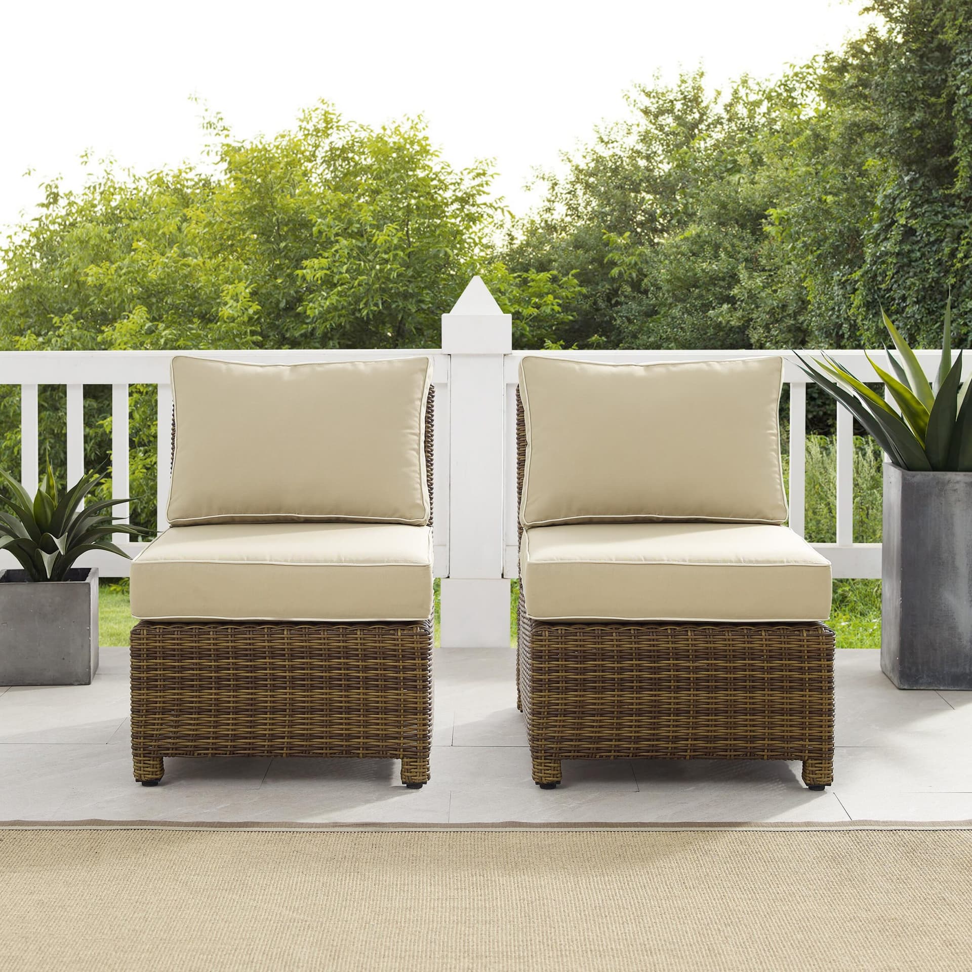 Bradenton 2Pc Armless Wicker Outdoor Chair Set