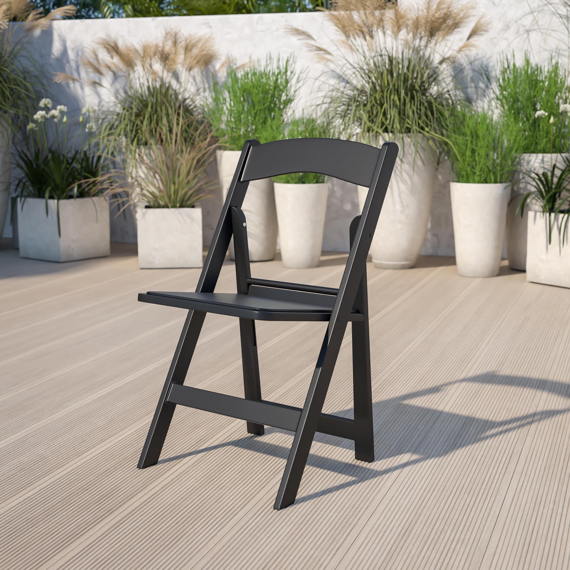 Folding Chair - Black Resin - 1000LB Weight Capacity - Vinyl Seat