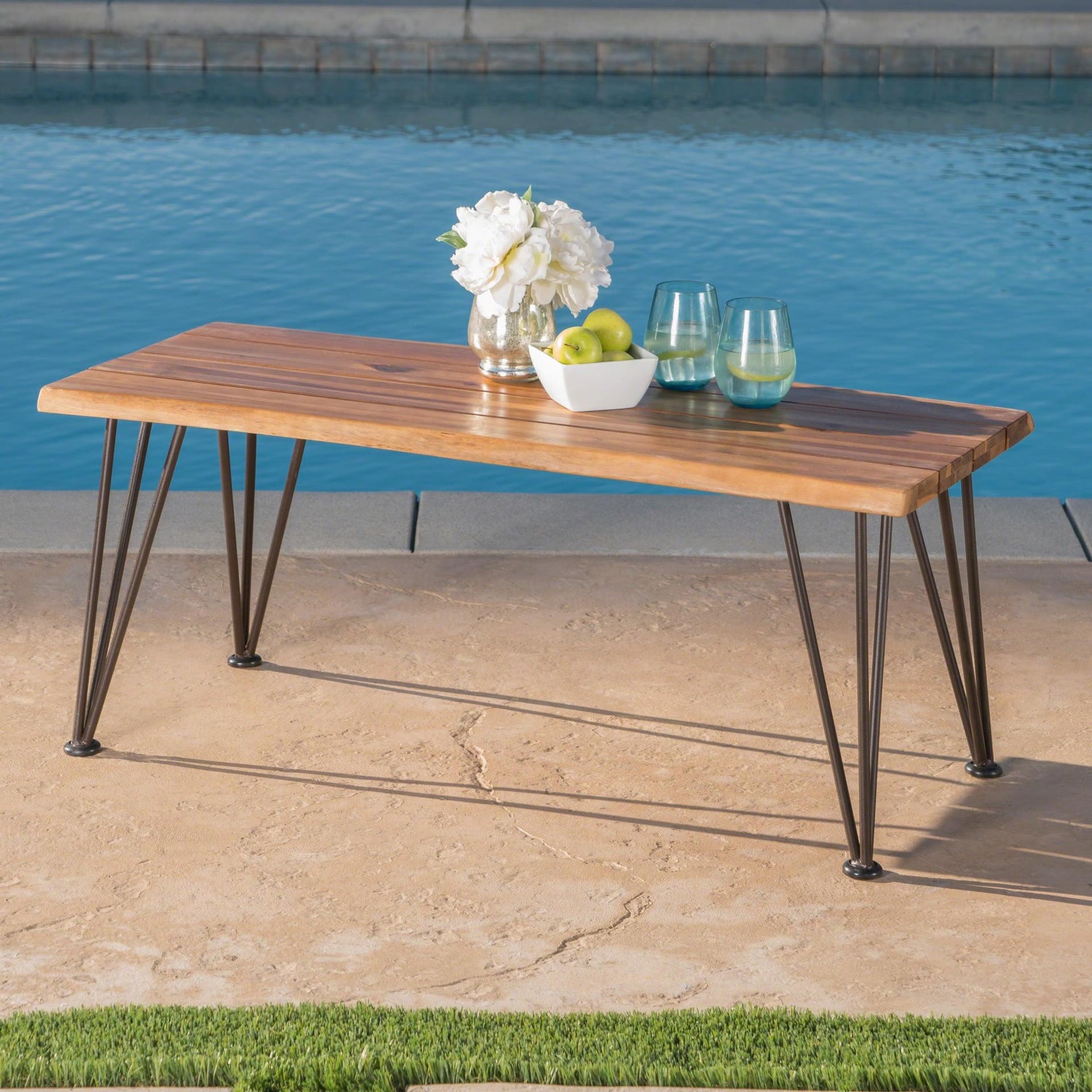 Zion Outdoor Iron And Acacia Wood Coffee Table