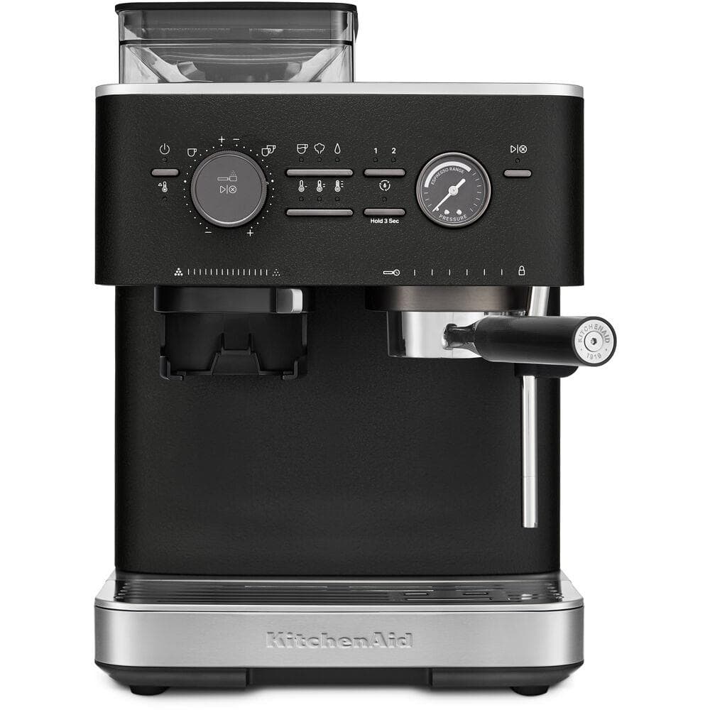 Semi Automatic Espresso Machine with Burr Grinder in Cast Iron Black