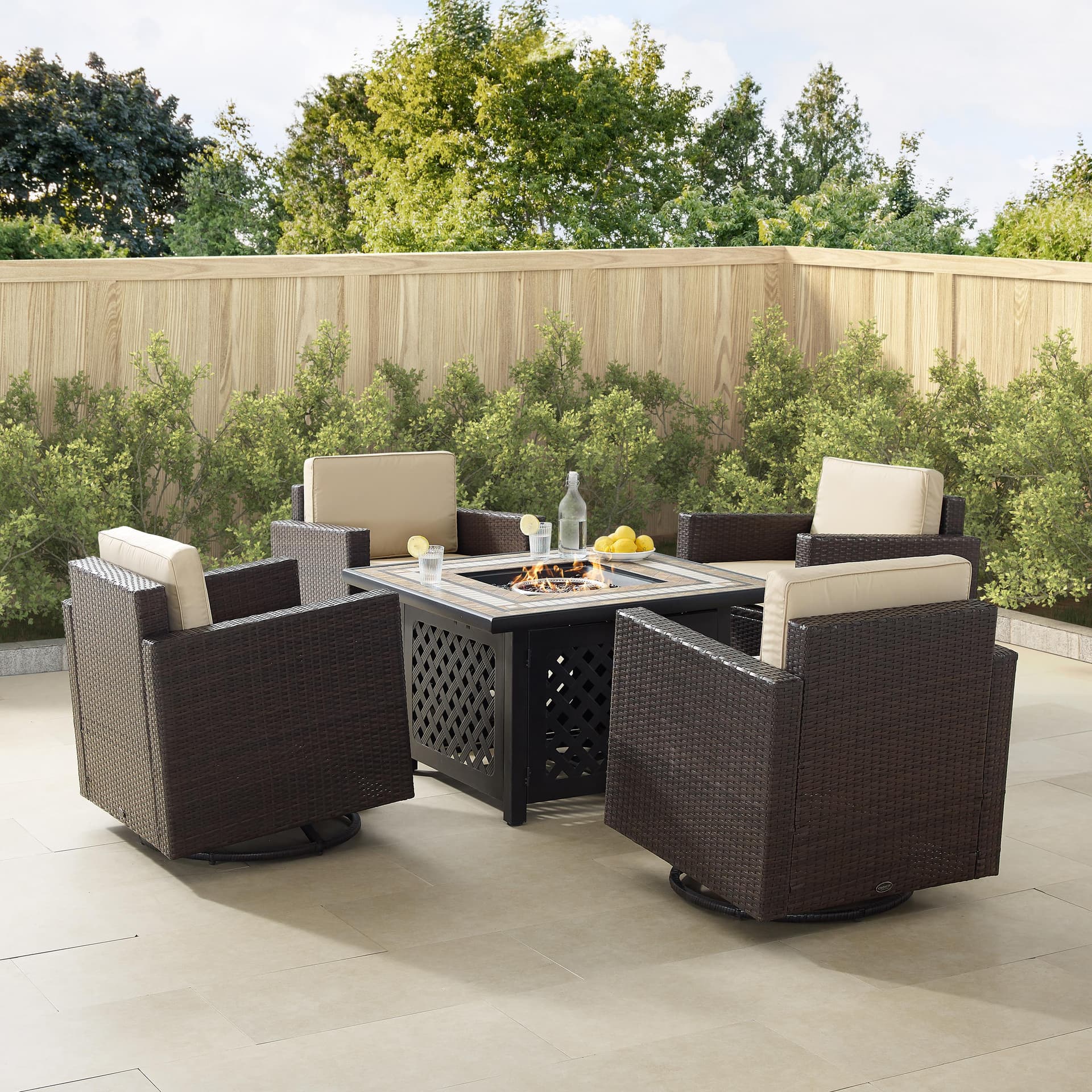 Palm Harbor 5Pc Outdoor Wicker Conversation Set W/Fire Table