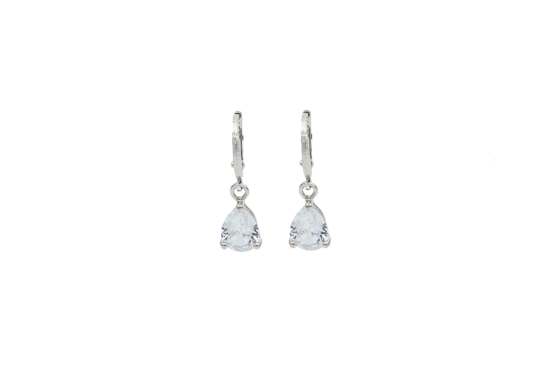 Clear CZ Teardrop Hoop Earrings